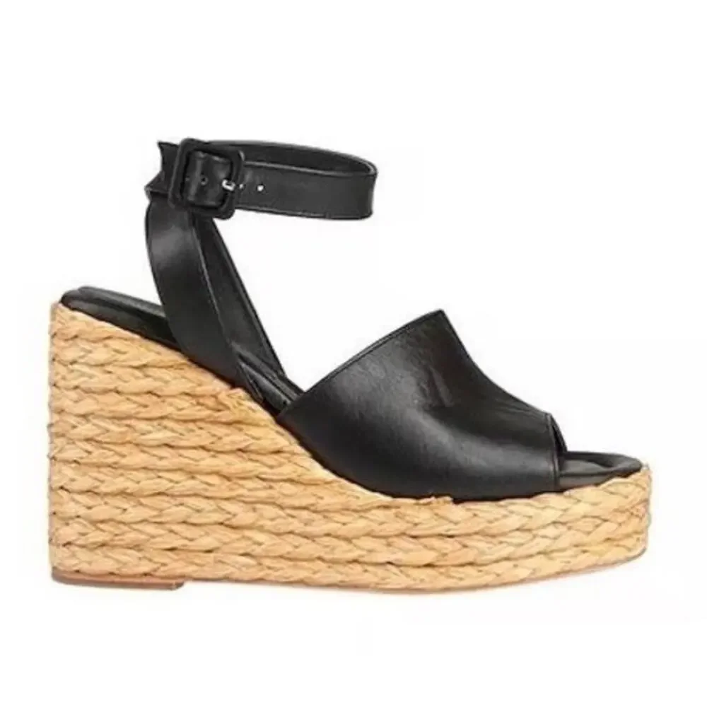 Paloma Barcelo Sandal‎ Espadrilles Wedge Women’s Size 38 US 7.5 Black Chunky